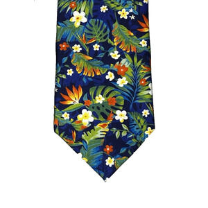 Tie Bar 100% Silk Tropical Floral Foliage Handmade Tie Colorful Mens Necktie